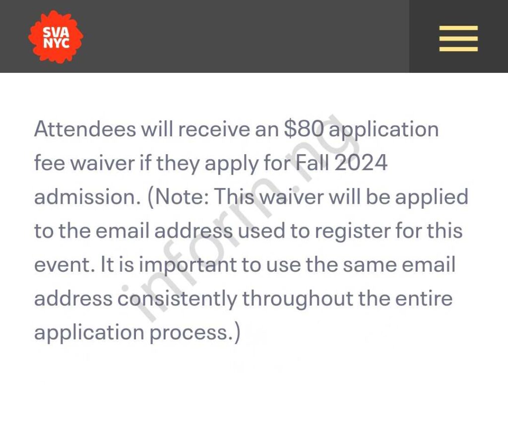 School of Visual Arts NYC MA 80 Application Fee Waiver 2024