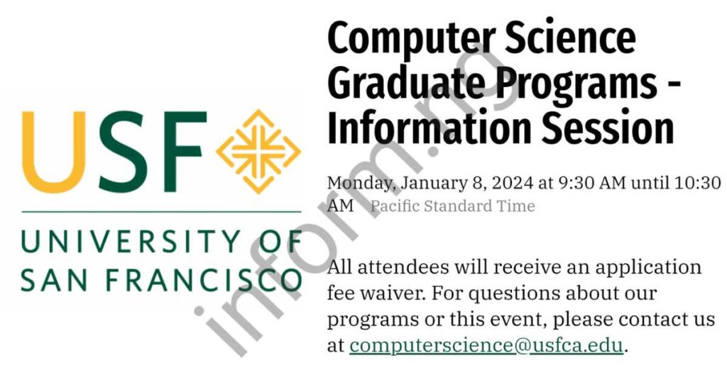 This University of San Francisco MSCS application fee waiver will only work for you when you attend the information session, which will be held online on Zoom.