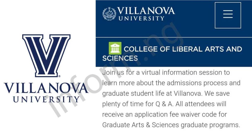You will only receive the the Villanova University application fee waiver 2024 when you attend the information session, which will be held online.