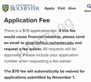 You will only receive the University of Rochester application fee waiver 2025 when you complete your application and apply online before November 1, 2024