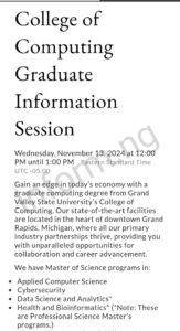 You will only receive the Grand Valley State University application waiver 2025 when you attend the graduate information session which will be held online.