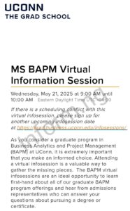 You will only receive the University of Connecticut application waiver 2025 when you attend any of the graduate virtual information sessions.