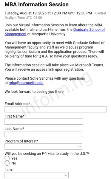 You will only receive the Marquette University application waiver 2026 when you attend any of the graduate information sessions.