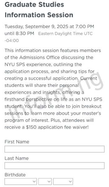 You will only receive the New York University application waiver 2026 when you attend any of the graduate information sessions.