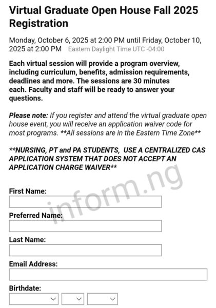 You will only receive the Oakland University application waiver 2026 when you attend the Virtual Graduate Open House from October 6 to 10, 2025.