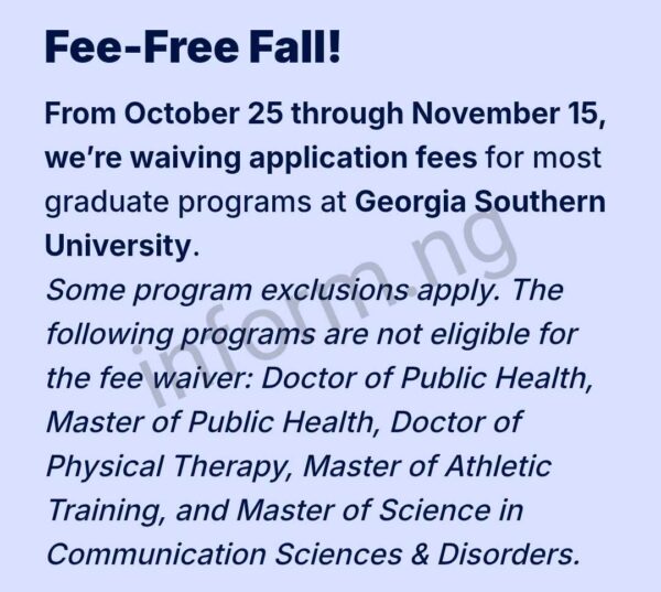 You will only receive the Georgia Southern University application waiver 2026 when you apply and submit your graduate application on the approved days.