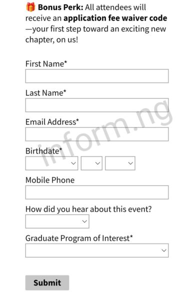You will only receive the New Jersey City University application waiver 2026 when you attend any of the graduate information sessions.