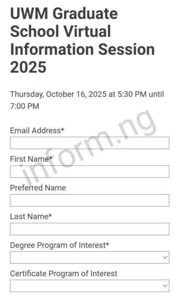 You will only receive the University of Wisconsin–Milwaukee application waiver 2026 when you attend the Graduate School Virtual Information Session.