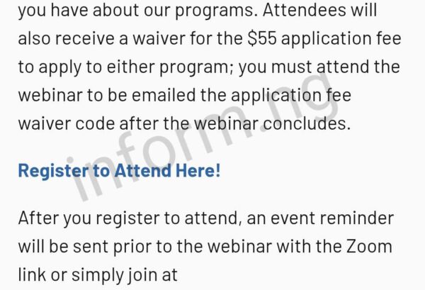 You will only receive the University of Michigan-Flint application waiver 2026 when you attend any of the graduate information sessions or webinars.
